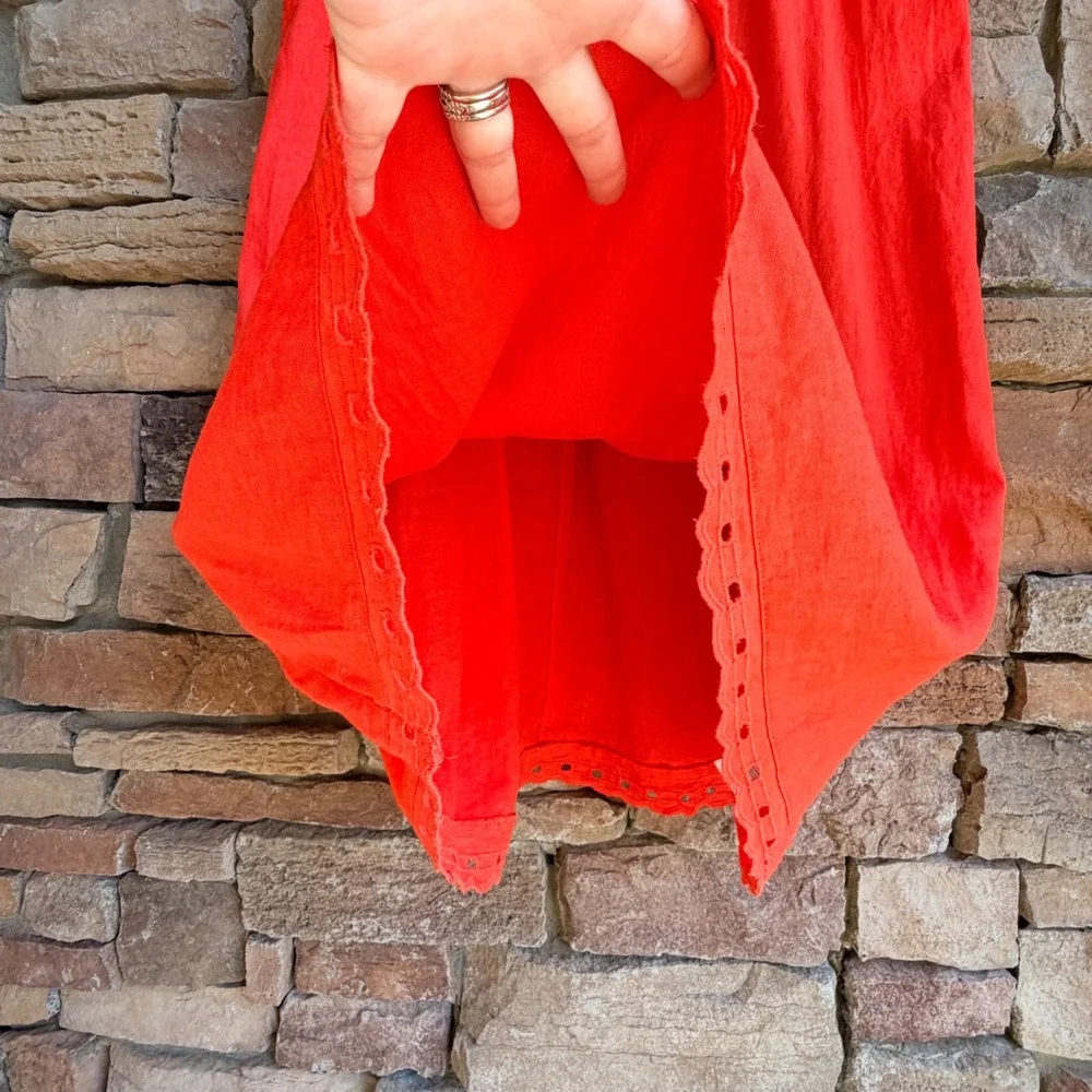 Gap L Linen Blend Orange Eyelet Trim Maxi Slip Dress Coastal Cottage Vacation - Picture 8 of 14